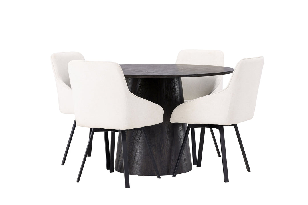 Venture Home Lanzo Dining Table φ120 - Mocca/Mocca +Rosie Dining Chair - Black / Beige Fabric _4