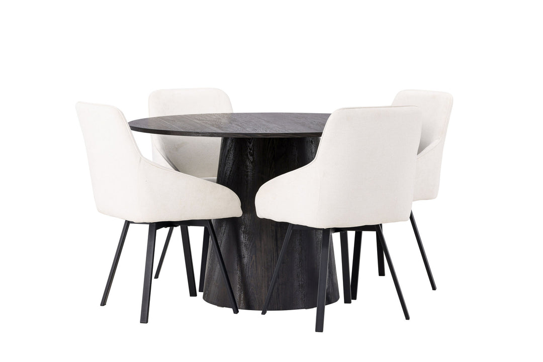 Venture Home Lanzo Dining Table φ120 - Mocca/Mocca +Rosie Dining Chair - Black / Beige Fabric _4