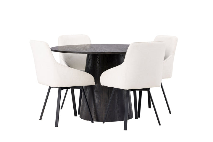 Venture Home Lanzo Dining Table φ120 - Mocca/Mocca +Rosie Dining Chair - Black / Beige Fabric _4