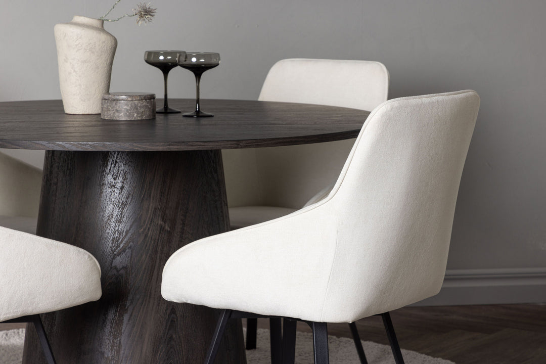Venture Home Lanzo Dining Table φ120 - Mocca/Mocca +Rosie Dining Chair - Black / Beige Fabric _4