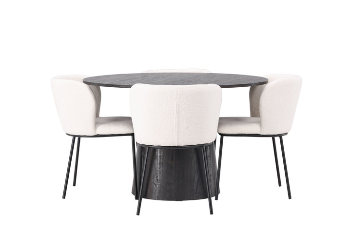 Venture Home Lanzo Dining Table φ120 - Mocca/Mocca +Edina Dining Chair - Black / White Boucle _4