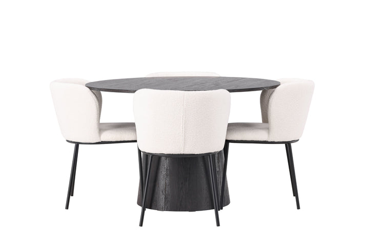 Venture Home Lanzo Dining Table φ120 - Mocca/Mocca +Edina Dining Chair - Black / White Boucle _4
