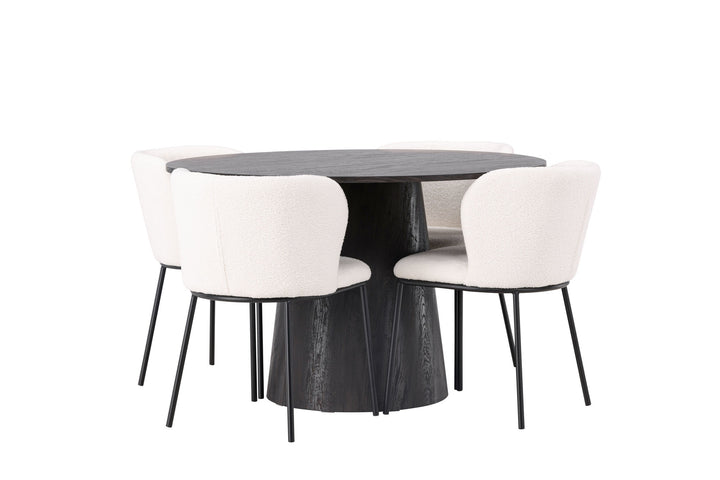 Venture Home Lanzo Dining Table φ120 - Mocca/Mocca +Edina Dining Chair - Black / White Boucle _4