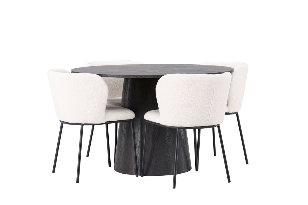 Venture Home Lanzo Dining Table φ120 - Mocca/Mocca +Edina Dining Chair - Black / White Boucle _4