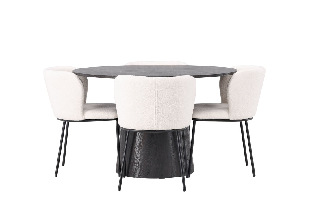 Venture Home Lanzo Dining Table φ120 - Mocca/Mocca +Edina Dining Chair - Black / White Boucle _4
