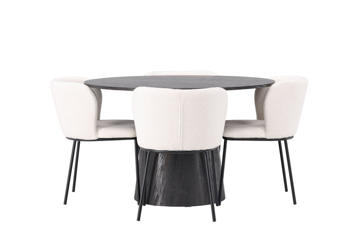 Venture Home Lanzo Dining Table φ120 - Mocca/Mocca +Edina Dining Chair - Black / White Boucle _4
