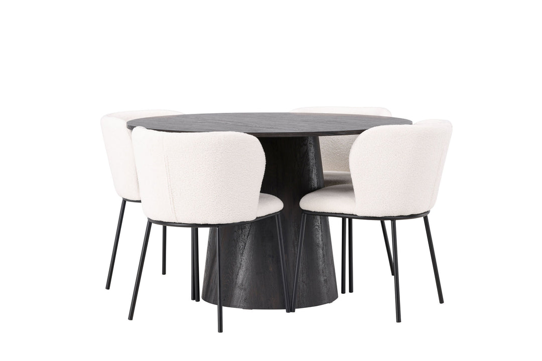 Venture Home Lanzo Dining Table φ120 - Mocca/Mocca +Edina Dining Chair - Black / White Boucle _4