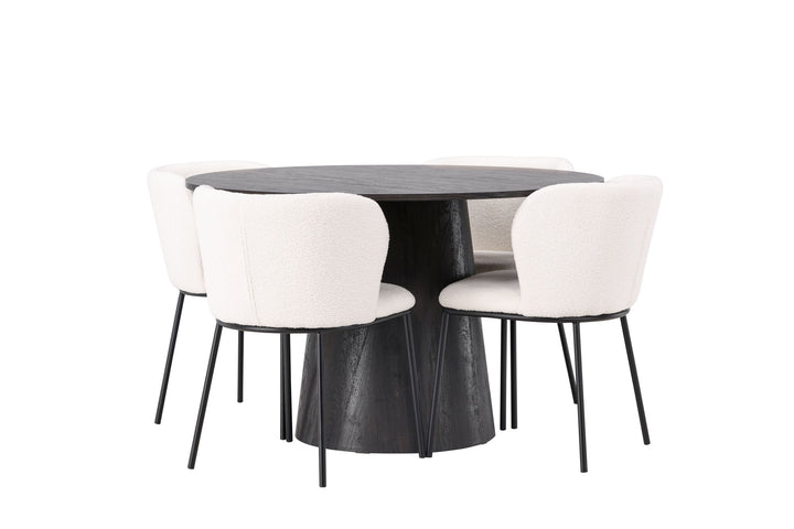 Venture Home Lanzo Dining Table φ120 - Mocca/Mocca +Edina Dining Chair - Black / White Boucle _4