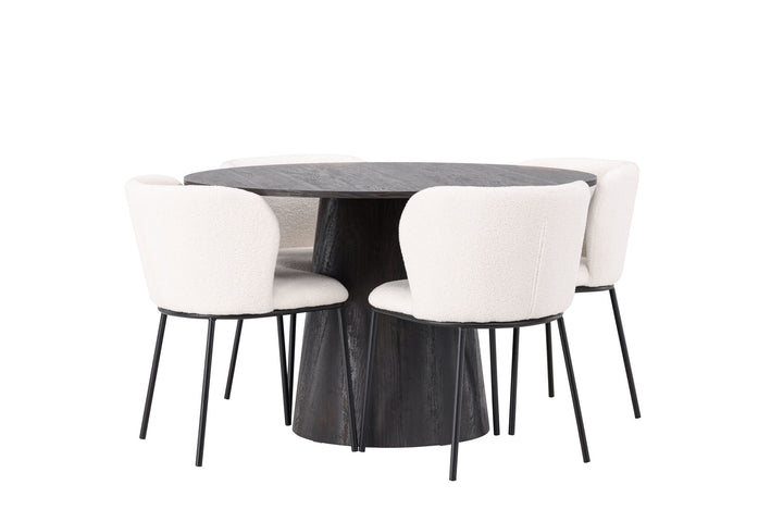 Venture Home Lanzo Dining Table φ120 - Mocca/Mocca +Edina Dining Chair - Black / White Boucle _4