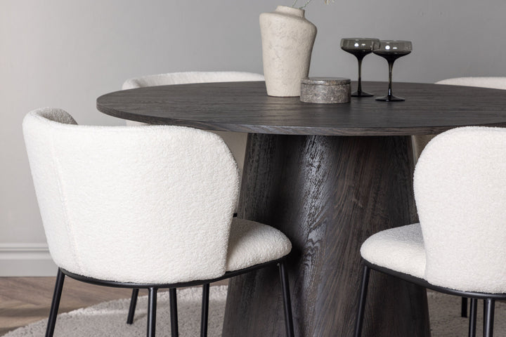 Venture Home Lanzo Dining Table φ120 - Mocca/Mocca +Edina Dining Chair - Black / White Boucle _4