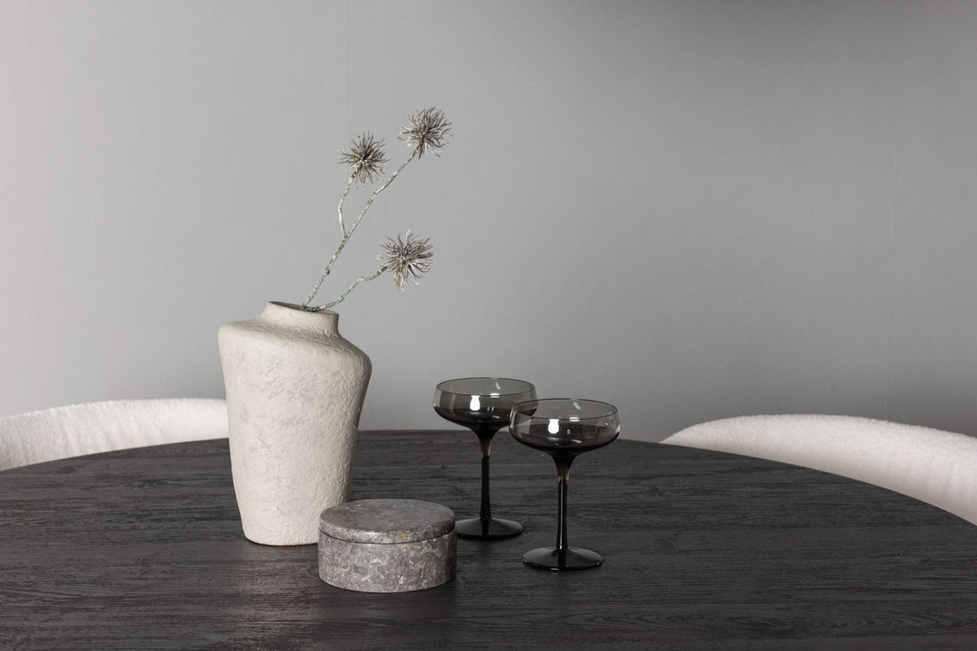 Venture Home Lanzo Dining Table φ120 - Mocca/Mocca +Edina Dining Chair - Black / White Boucle _4