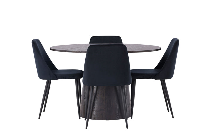 Venture Home Lanzo Dining Table φ120 - Mocca/Mocca +Night Dining Chair - Black / Black Velvet _4
