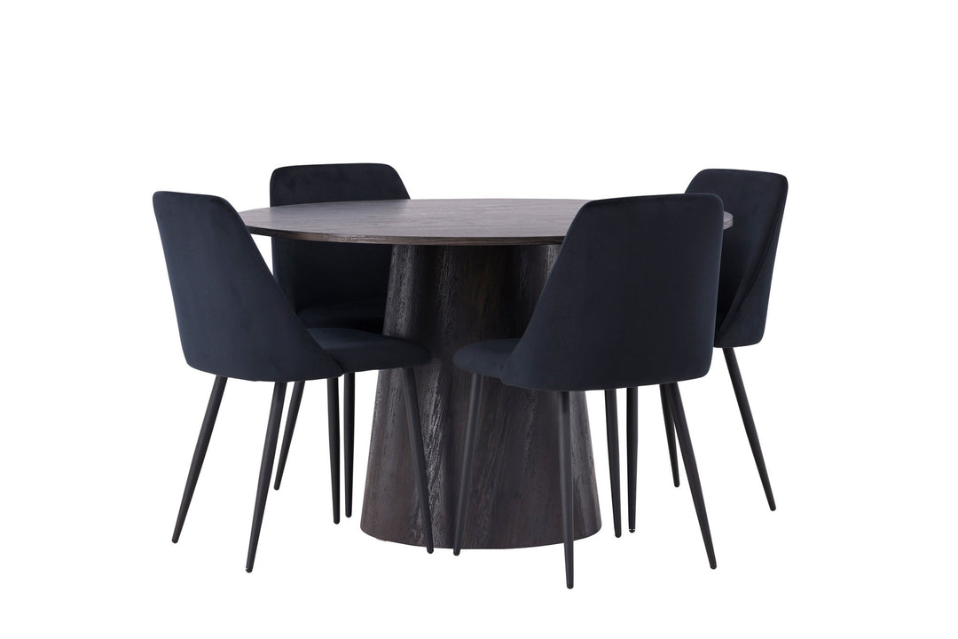 Venture Home Lanzo Dining Table φ120 - Mocca/Mocca +Night Dining Chair - Black / Black Velvet _4