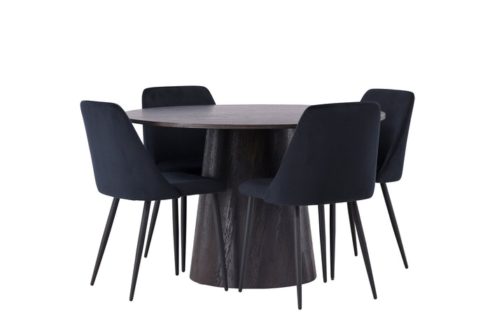 Venture Home Lanzo Dining Table φ120 - Mocca/Mocca +Night Dining Chair - Black / Black Velvet _4