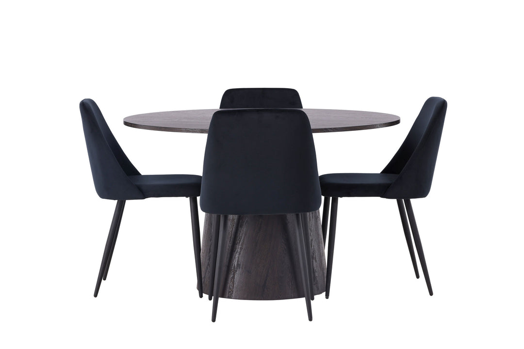 Venture Home Lanzo Dining Table φ120 - Mocca/Mocca +Night Dining Chair - Black / Black Velvet _4