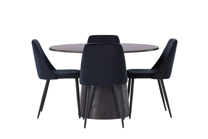 Venture Home Lanzo Dining Table φ120 - Mocca/Mocca +Night Dining Chair - Black / Black Velvet _4