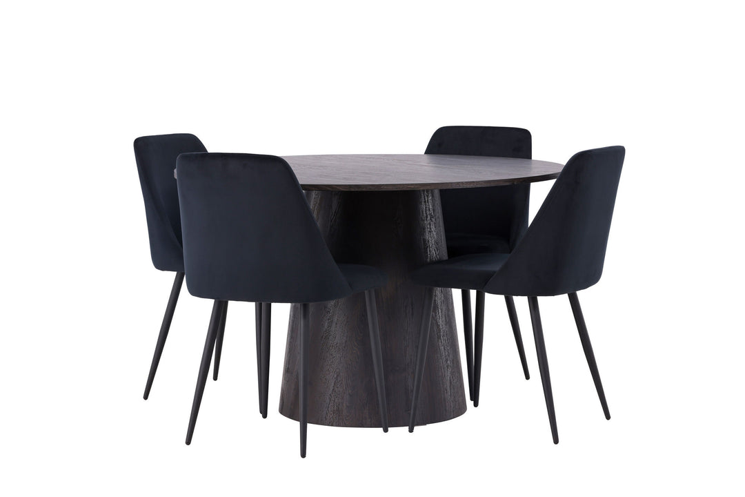Venture Home Lanzo Dining Table φ120 - Mocca/Mocca +Night Dining Chair - Black / Black Velvet _4