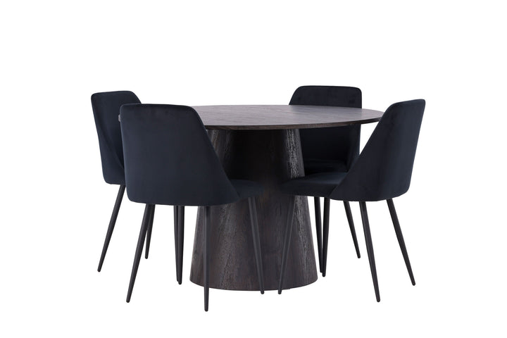 Venture Home Lanzo Dining Table φ120 - Mocca/Mocca +Night Dining Chair - Black / Black Velvet _4