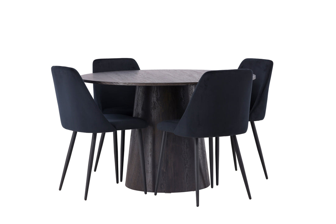 Venture Home Lanzo Dining Table φ120 - Mocca/Mocca +Night Dining Chair - Black / Black Velvet _4