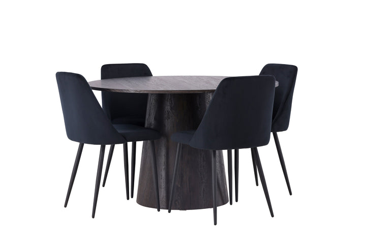 Venture Home Lanzo Dining Table φ120 - Mocca/Mocca +Night Dining Chair - Black / Black Velvet _4
