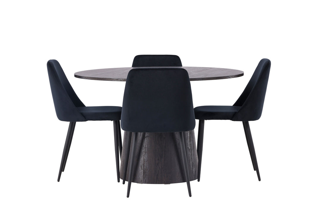 Venture Home Lanzo Dining Table φ120 - Mocca/Mocca +Night Dining Chair - Black / Black Velvet _4