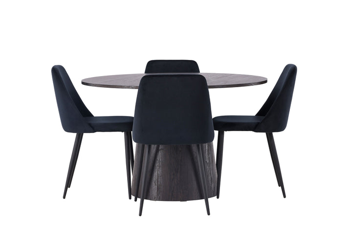 Venture Home Lanzo Dining Table φ120 - Mocca/Mocca +Night Dining Chair - Black / Black Velvet _4