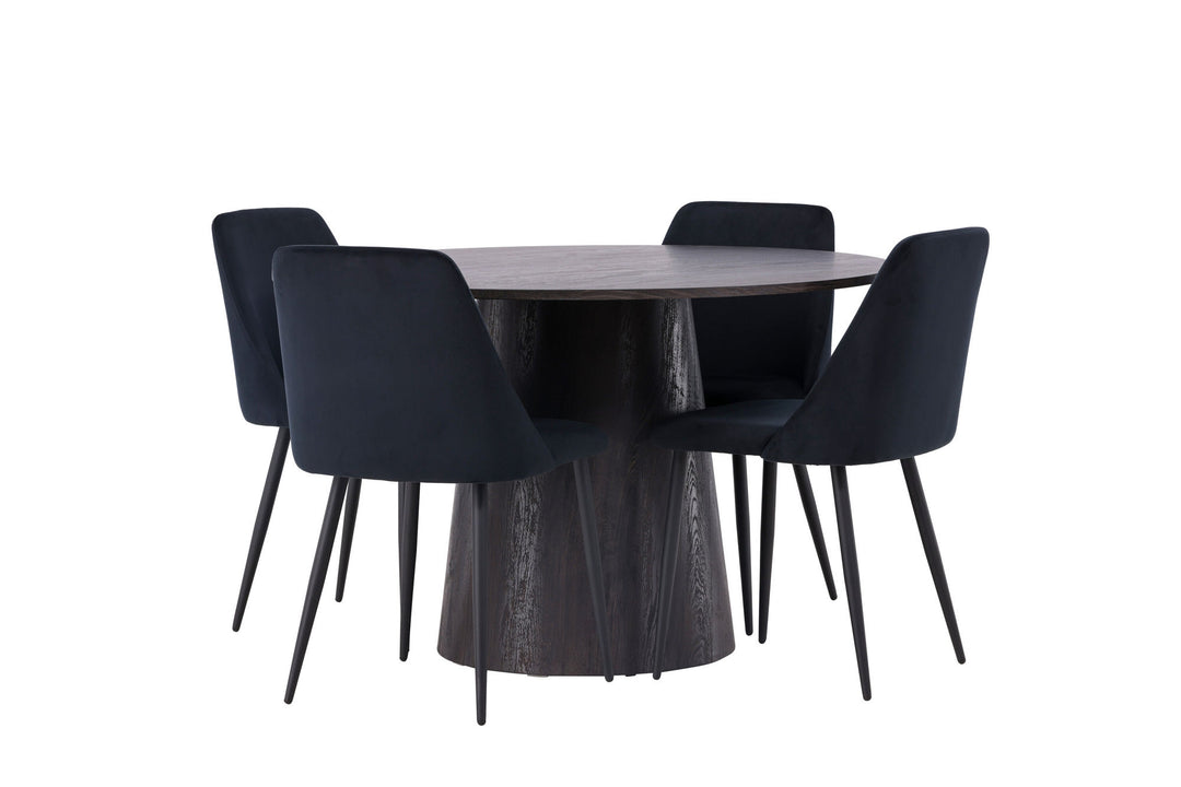 Venture Home Lanzo Dining Table φ120 - Mocca/Mocca +Night Dining Chair - Black / Black Velvet _4