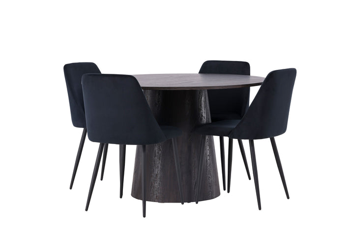Venture Home Lanzo Dining Table φ120 - Mocca/Mocca +Night Dining Chair - Black / Black Velvet _4