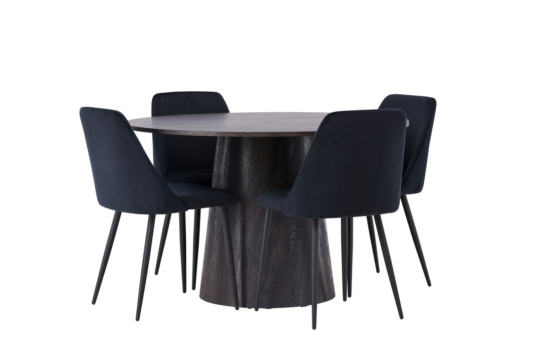 Venture Home Lanzo Dining Table φ120 - Mocca/Mocca +Night Dining Chair - Black / Black Velvet _4