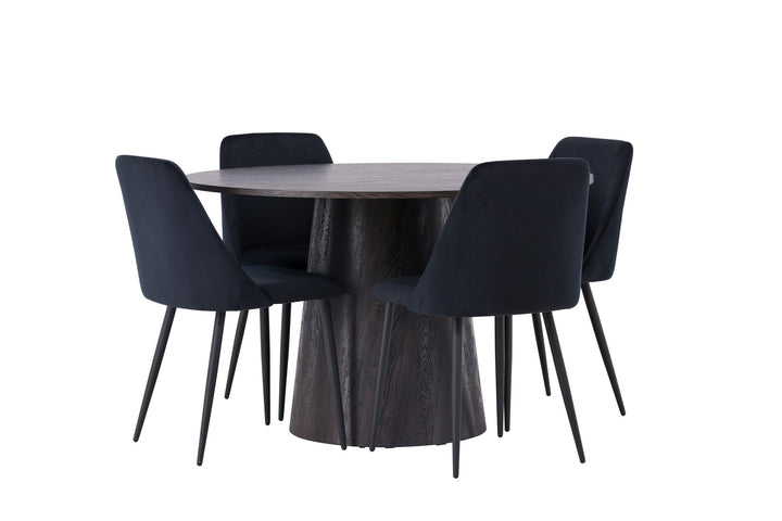 Venture Home Lanzo Dining Table φ120 - Mocca/Mocca +Night Dining Chair - Black / Black Velvet _4