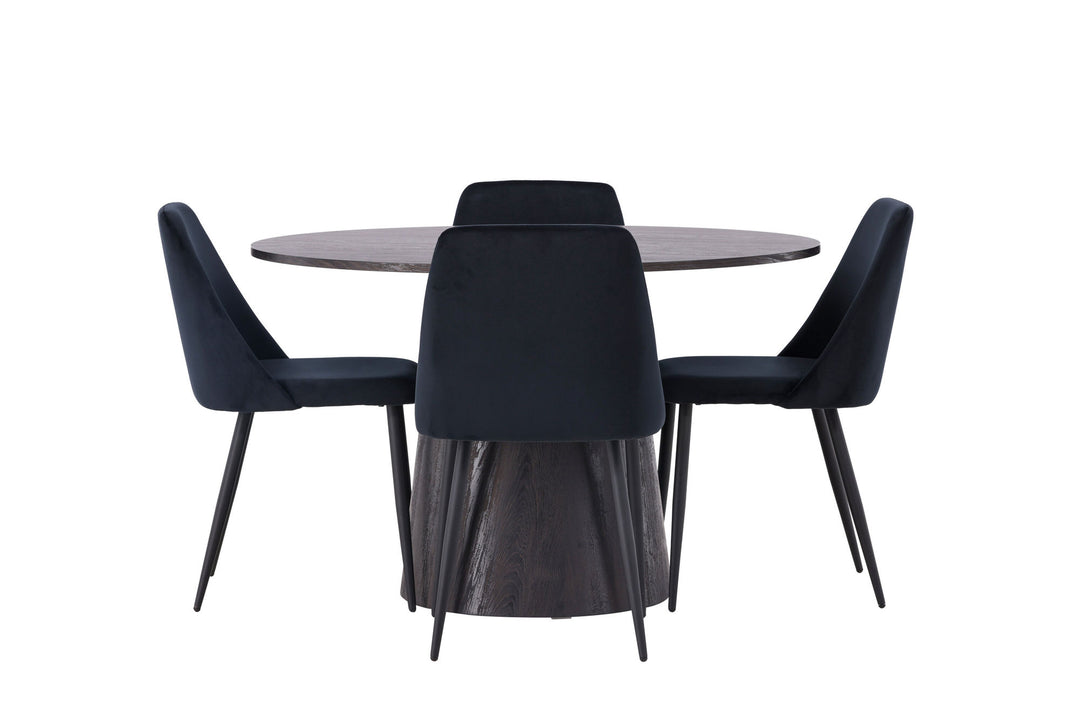 Venture Home Lanzo Dining Table φ120 - Mocca/Mocca +Night Dining Chair - Black / Black Velvet _4