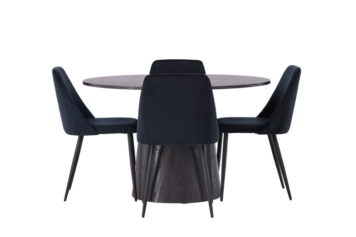 Venture Home Lanzo Dining Table φ120 - Mocca/Mocca +Night Dining Chair - Black / Black Velvet _4