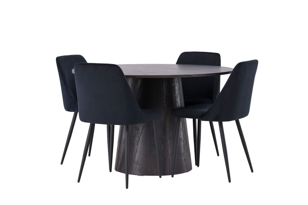 Venture Home Lanzo Dining Table φ120 - Mocca/Mocca +Night Dining Chair - Black / Black Velvet _4