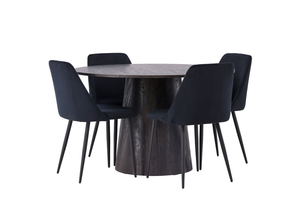 Venture Home Lanzo Dining Table φ120 - Mocca/Mocca +Night Dining Chair - Black / Black Velvet _4