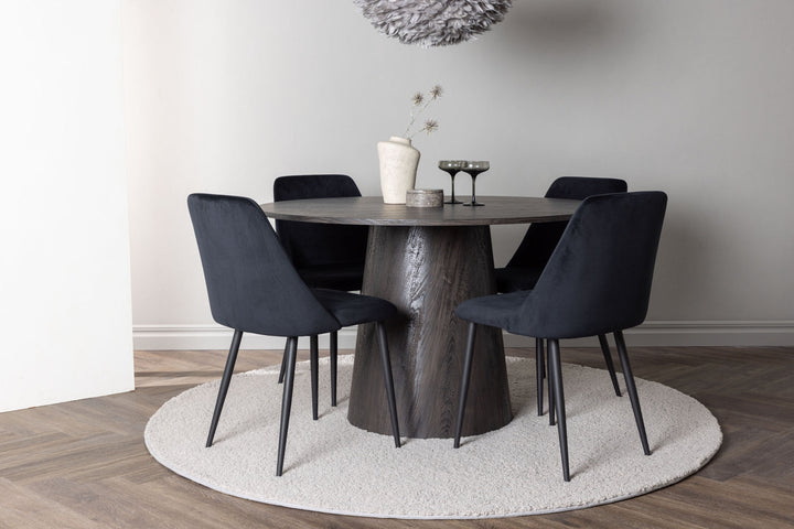 Venture Home Lanzo Dining Table φ120 - Mocca/Mocca +Night Dining Chair - Black / Black Velvet _4