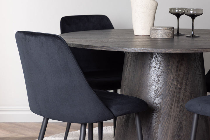 Venture Home Lanzo Dining Table φ120 - Mocca/Mocca +Night Dining Chair - Black / Black Velvet _4