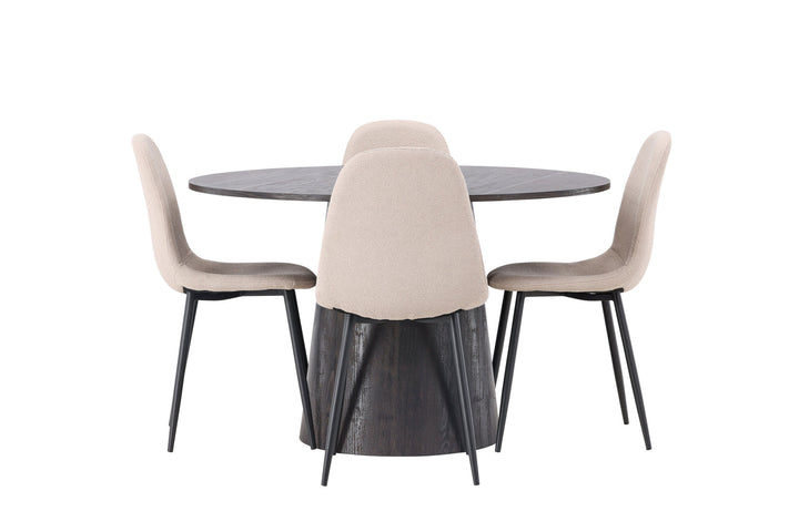 Venture Home Lanzo Dining Table φ120 - Mocca/Mocca +Polar Dining Chair - Black / Beige Boucle _4