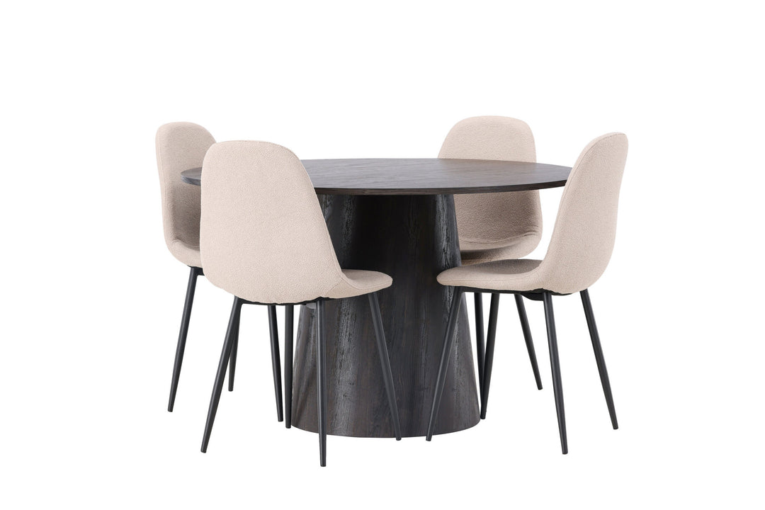 Venture Home Lanzo Dining Table φ120 - Mocca/Mocca +Polar Dining Chair - Black / Beige Boucle _4