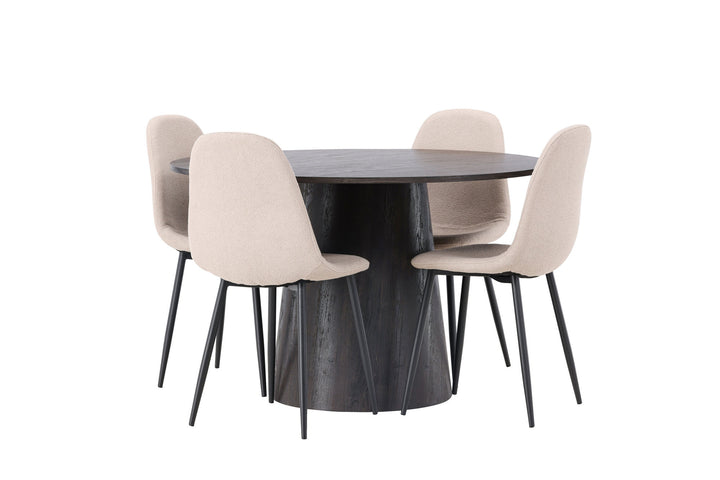 Venture Home Lanzo Dining Table φ120 - Mocca/Mocca +Polar Dining Chair - Black / Beige Boucle _4