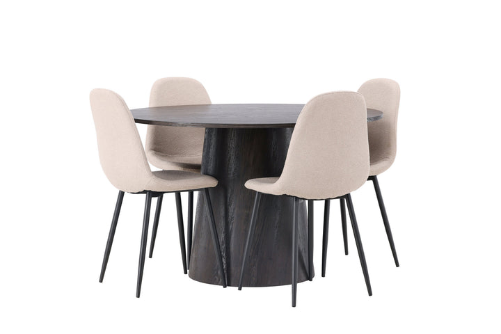 Venture Home Lanzo Dining Table φ120 - Mocca/Mocca +Polar Dining Chair - Black / Beige Boucle _4