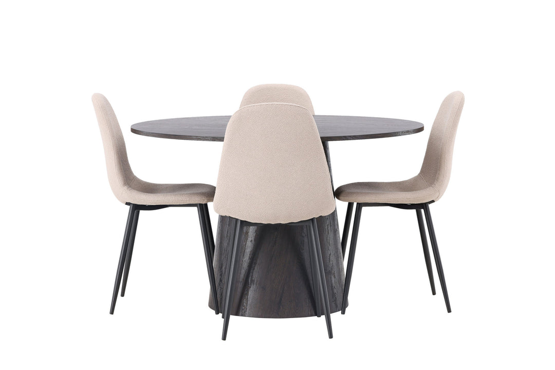 Venture Home Lanzo Dining Table φ120 - Mocca/Mocca +Polar Dining Chair - Black / Beige Boucle _4