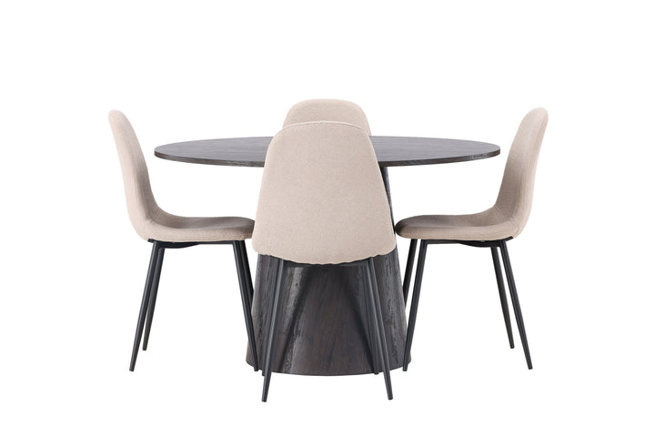 Venture Home Lanzo Dining Table φ120 - Mocca/Mocca +Polar Dining Chair - Black / Beige Boucle _4