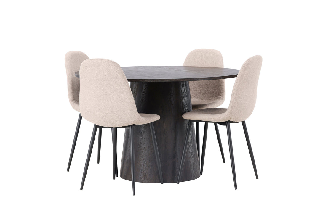 Venture Home Lanzo Dining Table φ120 - Mocca/Mocca +Polar Dining Chair - Black / Beige Boucle _4