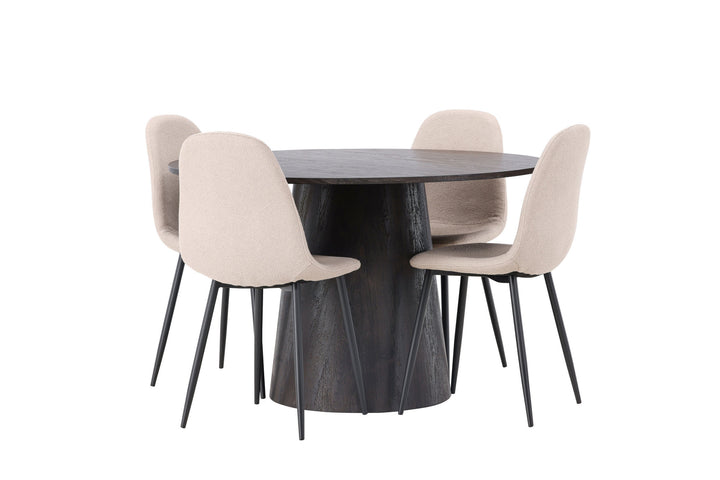 Venture Home Lanzo Dining Table φ120 - Mocca/Mocca +Polar Dining Chair - Black / Beige Boucle _4