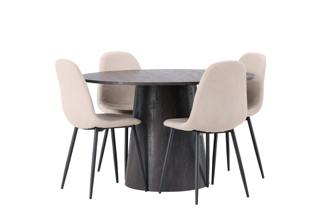 Venture Home Lanzo Dining Table φ120 - Mocca/Mocca +Polar Dining Chair - Black / Beige Boucle _4