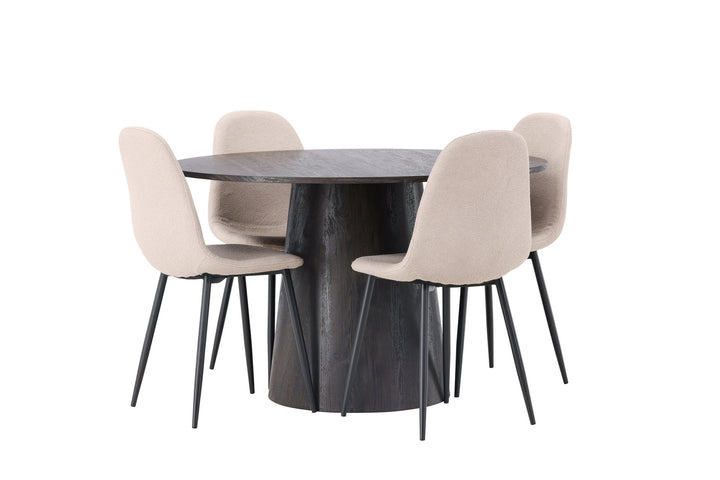 Venture Home Lanzo Dining Table φ120 - Mocca/Mocca +Polar Dining Chair - Black / Beige Boucle _4