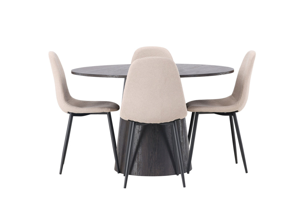 Venture Home Lanzo Dining Table φ120 - Mocca/Mocca +Polar Dining Chair - Black / Beige Boucle _4