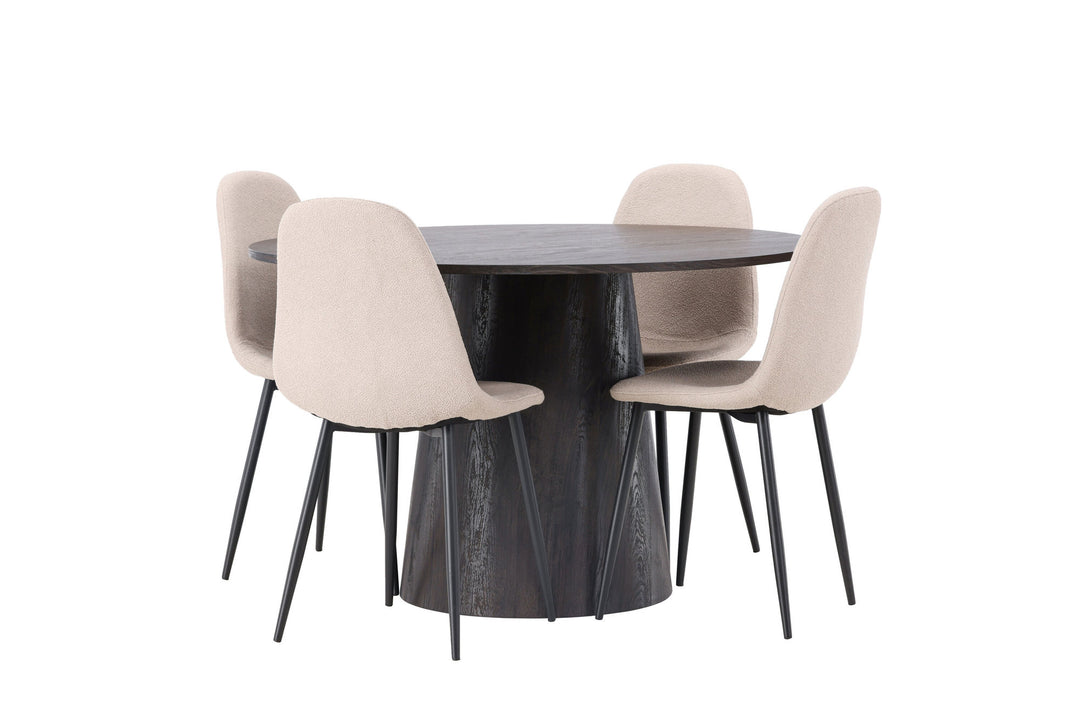 Venture Home Lanzo Dining Table φ120 - Mocca/Mocca +Polar Dining Chair - Black / Beige Boucle _4