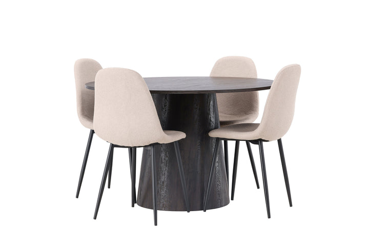 Venture Home Lanzo Dining Table φ120 - Mocca/Mocca +Polar Dining Chair - Black / Beige Boucle _4