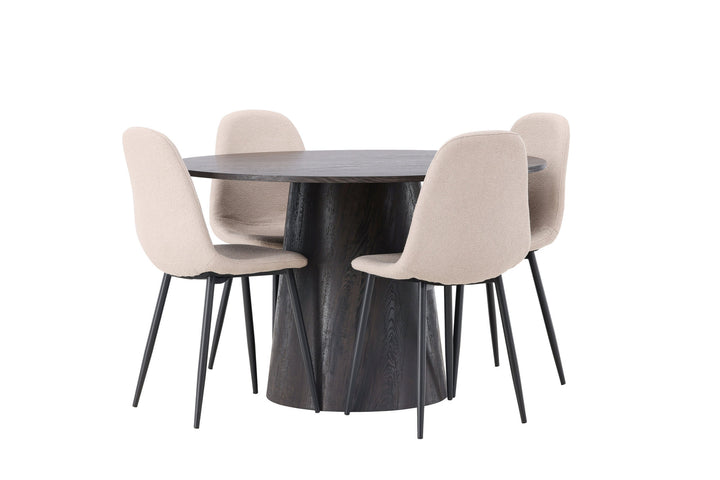 Venture Home Lanzo Dining Table φ120 - Mocca/Mocca +Polar Dining Chair - Black / Beige Boucle _4